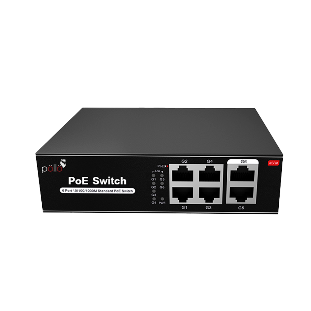 PLN-1104GB-1000 Pollo PLN-1104GB 6 Port Gigabit AI PoE Switch - Image 1